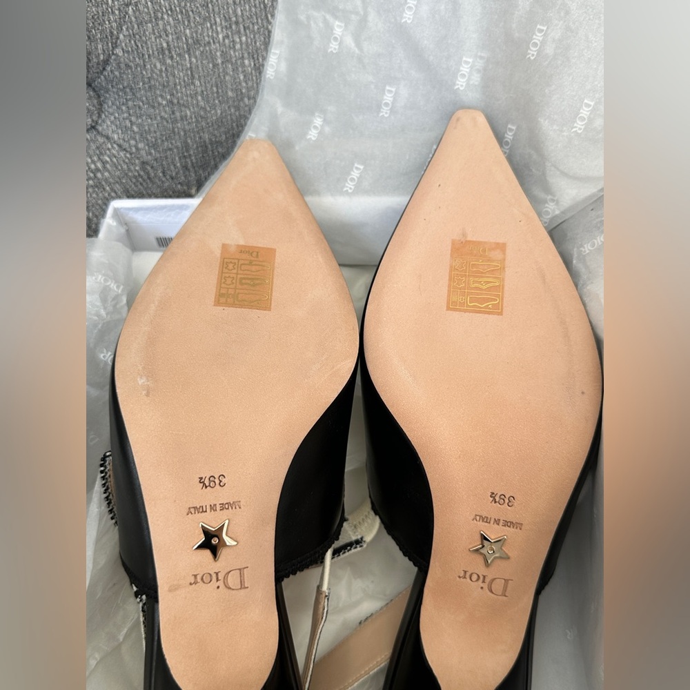 DIOR BLACK LEATHER AND RIBBON KITTEN HEEL SLINGBACKS SIZE 39.5 - Picture 13 of 14
